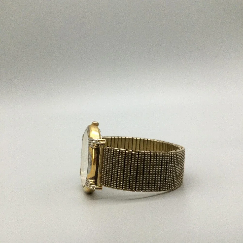 Bulova Mens Watch 33mm White Dial Gold Tone Art Deco Style Date New Battery